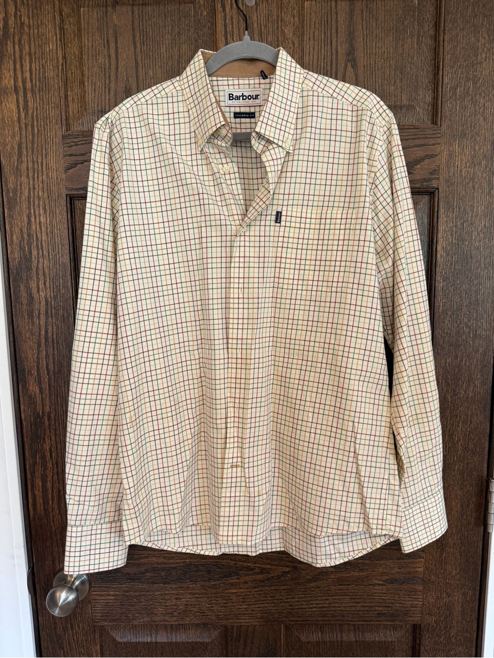 Barbour Men's Cream Check Long-Sleeve Button-Up Shirt Medium Like New